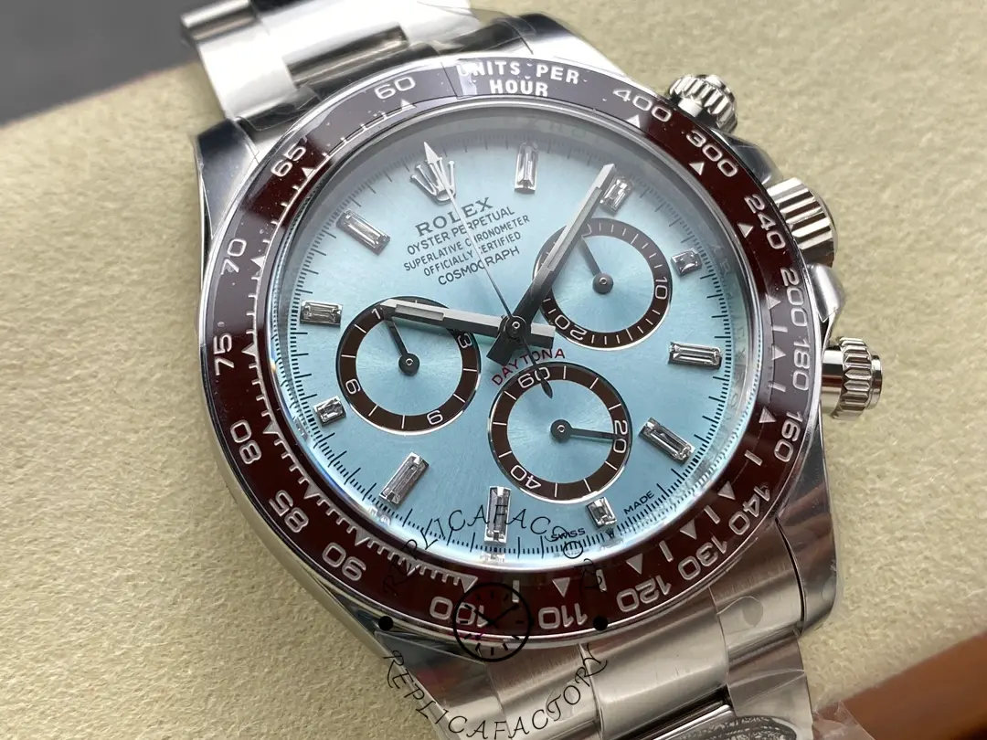 Rolex Platinum Cosmograph Daytona Ice Blue Ice Blue Diamond Baguette Mark 126506 0002 - QualitySwissReplica