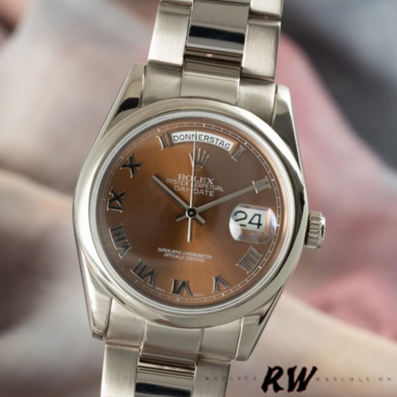 Rolex Day-Date 118209 White Gold Copper Brown Dial 36mm Unisex Replica Watch - QualitySwissReplica