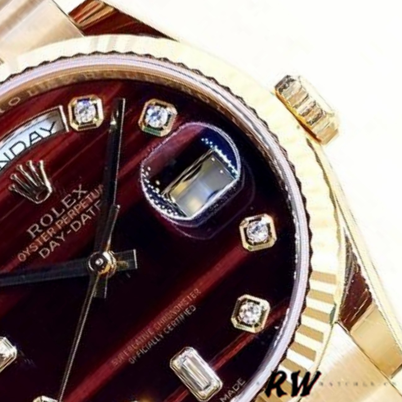 Rolex Day-Date 118238 Oyster Bracelet Diamond Bulls Eye Dial 36mm Unisex Replica Watch - QualitySwissReplica
