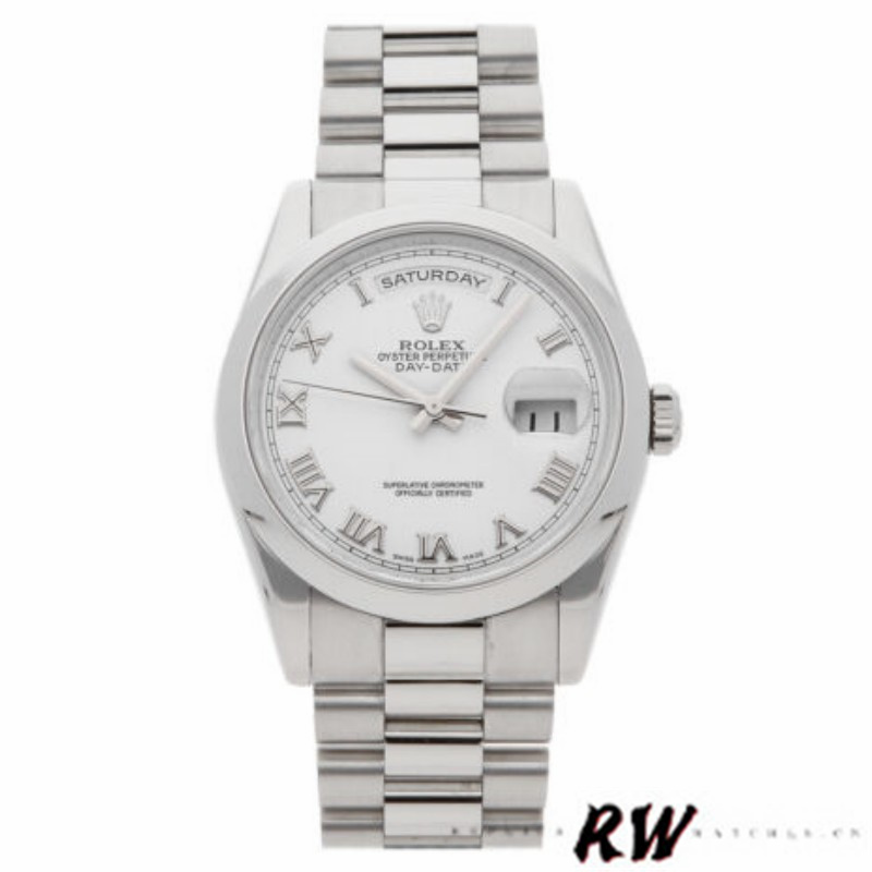 Rolex Day-Date 118206 White Roman Numeral 36mm Unisex Replica Watch - QualitySwissReplica
