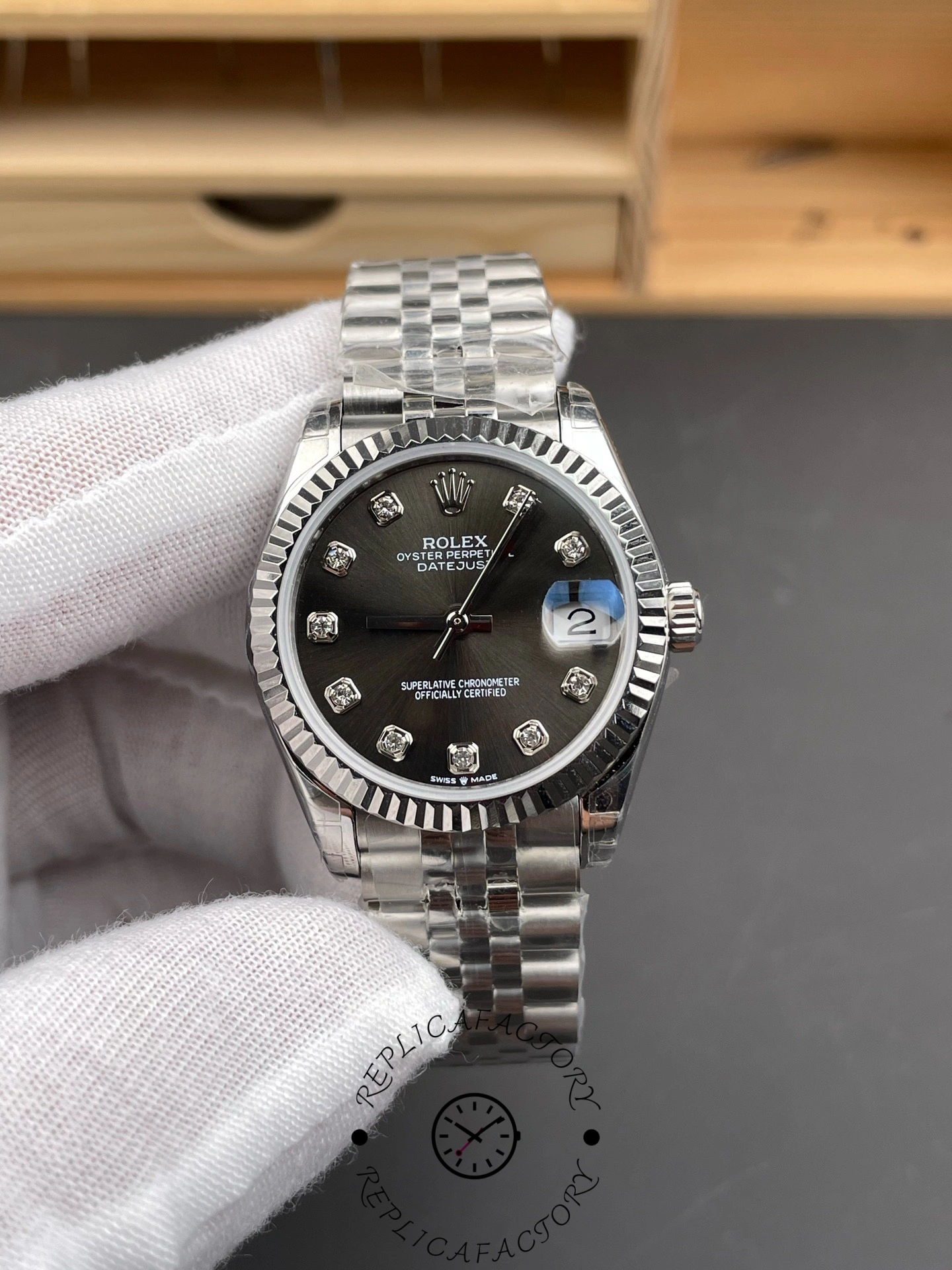 Rolex Datejust m178274 Black Diamond Dial Fluted Bezel 31MM Lady Replica Watch - QualitySwissReplica