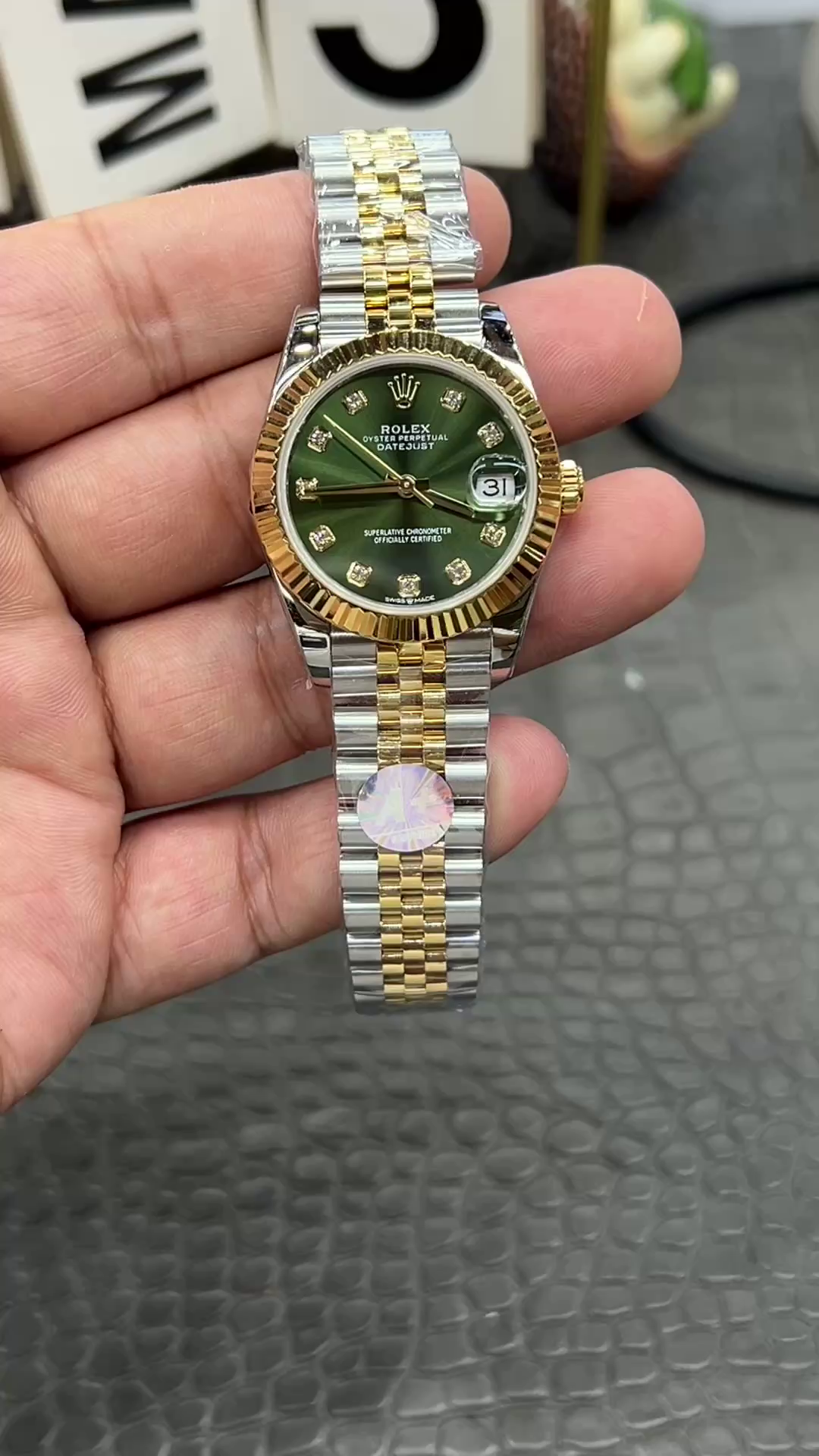 Rolex Datejust 31mm Stainless Steel and Yellow Gold 278273 0030 Green Jubilee - QualitySwissReplica