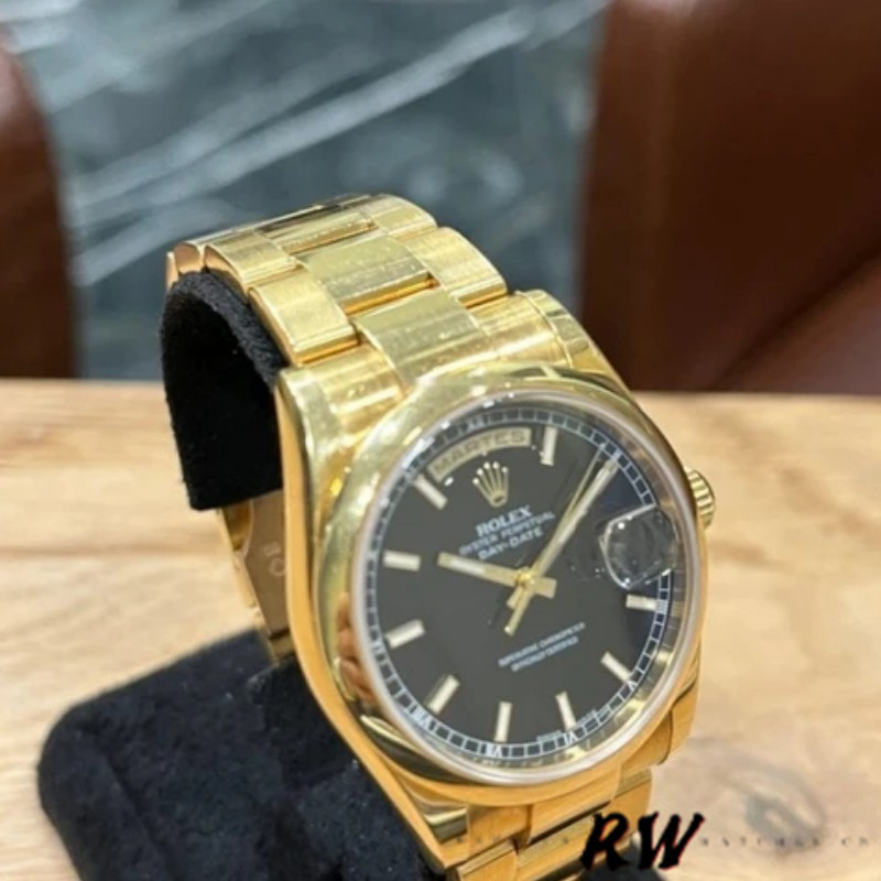Rolex Day-Date 118208 Black Arab Dial Yellow Gold 36mm Unisex Replica Watch - QualitySwissReplica