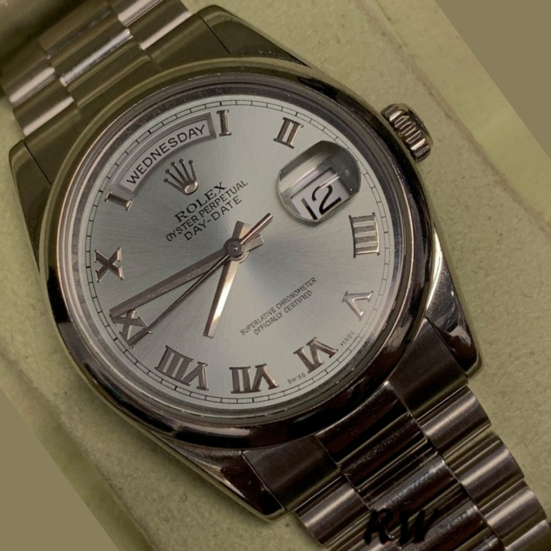 Rolex Day-Date 218206 Concentric Rhodium Grey Roman Numeral Dial Platinum 41MM Mens Replica Watch - QualitySwissReplica
