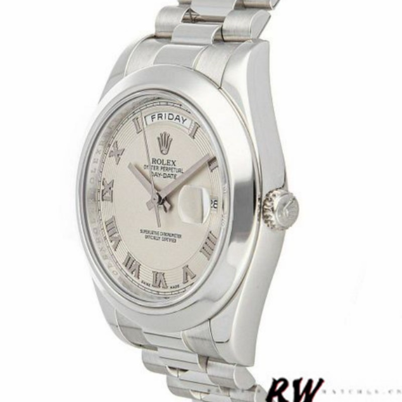Rolex Day-Date 218206 Concentric Circle Ivory Roman Numeral Dial Platinum 41MM Mens Replica Watch - QualitySwissReplica