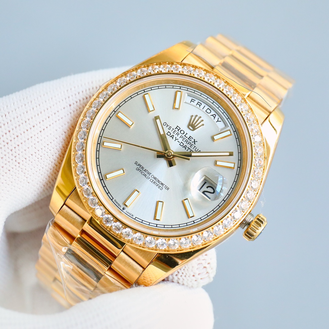 Rolex Day-Date 118348 Yellow Gold White Dial 36mm Unisex Replica Watch - QualitySwissReplica