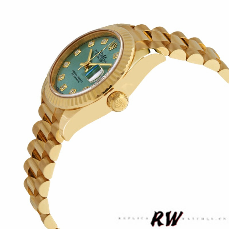 Rolex Datejust 279178 Mint Green Diamond Dial Fluted Bezel 28mm Lady Replica Watch - QualitySwissReplica