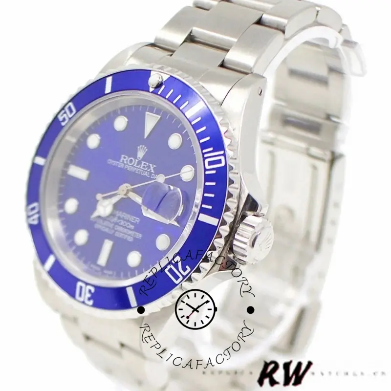 Rolex Submariner 16610 Stainless Steel Blue Bezel Blue Dial 40mm Mens Replica Watch - QualitySwissReplica