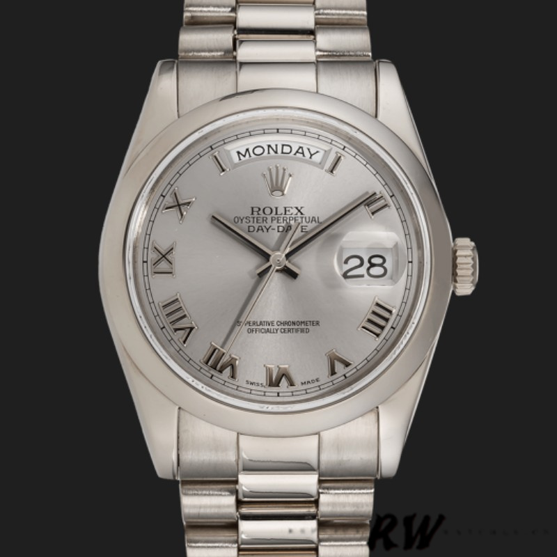 Rolex Day-Date 118209 White Gold Silver Dial Automatic 36mm Unisex Replica Watch - QualitySwissReplica