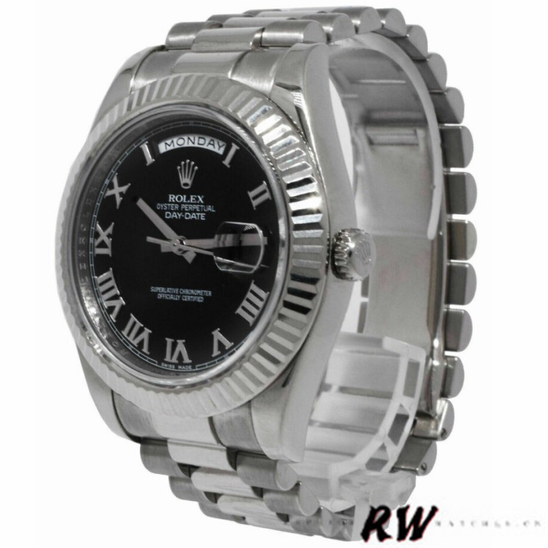 Rolex Day-Date 218239 Black Roman Numerals Dial White Gold 41MM Mens Replica Watch - QualitySwissReplica