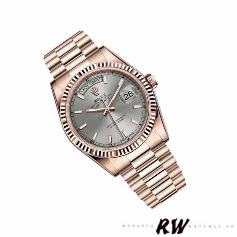 Rolex Day-Date 118235 Rhodium Grey Dial Rose Gold 36mm Unisex Replica Watch - QualitySwissReplica