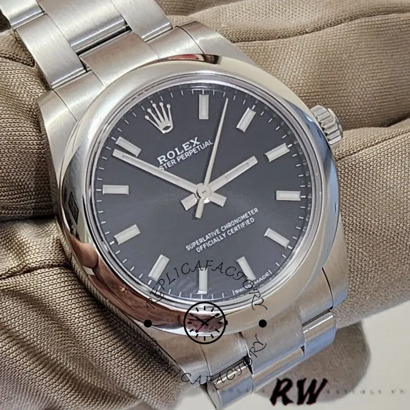 Rolex Oyster Perpetual 177200 Black Index Dial Domed Bezel 31mm Lady Replica Watch - QualitySwissReplica