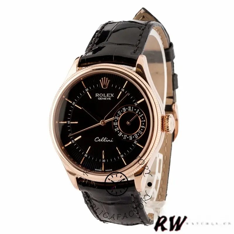 Rolex Cellini Date 50515 Rose Gold Black Index Dial 39mm Mens Replica Watch - QualitySwissReplica