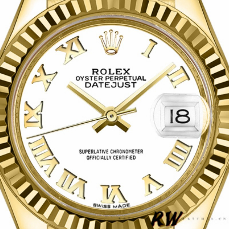 Rolex Datejust 279178 White Roman Dial Yellow Gold 28mm Lady Replica Watch - QualitySwissReplica