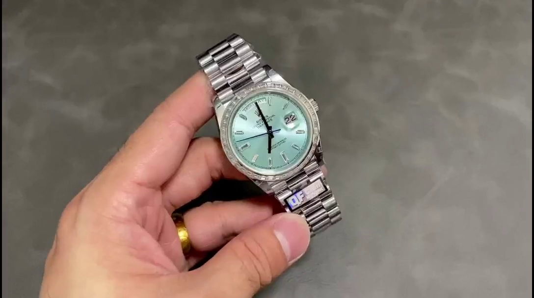 Rolex Day-Date 228396TBR Ice Blue Diamond Dial Diamond Bezel 40mm Mens Replica Watch - QualitySwissReplica