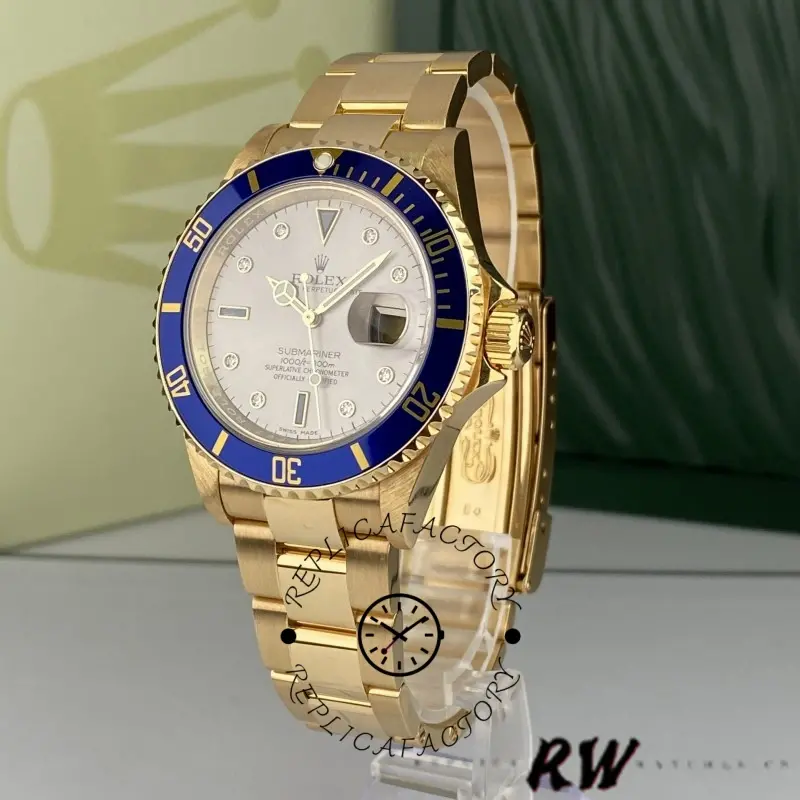 Rolex Submariner 16618 Serti Dial Blue Bezel 40mm Mens Replica Watch - QualitySwissReplica