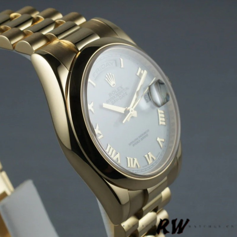 Rolex Day-Date 118208 White Roman Dial Roman Numerals 36mm Unisex Replica Watch - QualitySwissReplica
