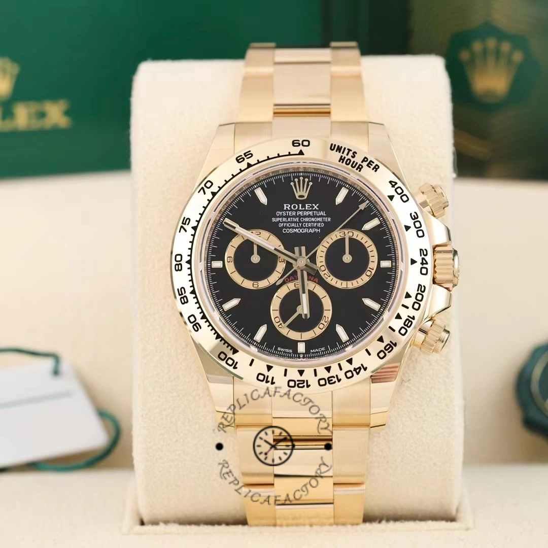 Rolex Daytona 40mm Yellow Gold Oyster Bracelet with Black Stick Dial 126508 0004 - QualitySwissReplica