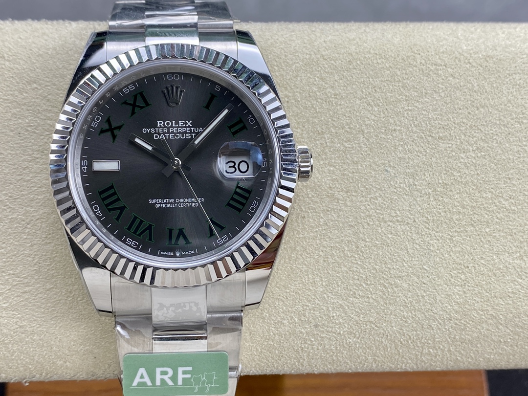 Rolex Datejust m126334 0021 Fluted Bezel Grey Wimbledon Dial 41MM Mens Replica Watch - QualitySwissReplica