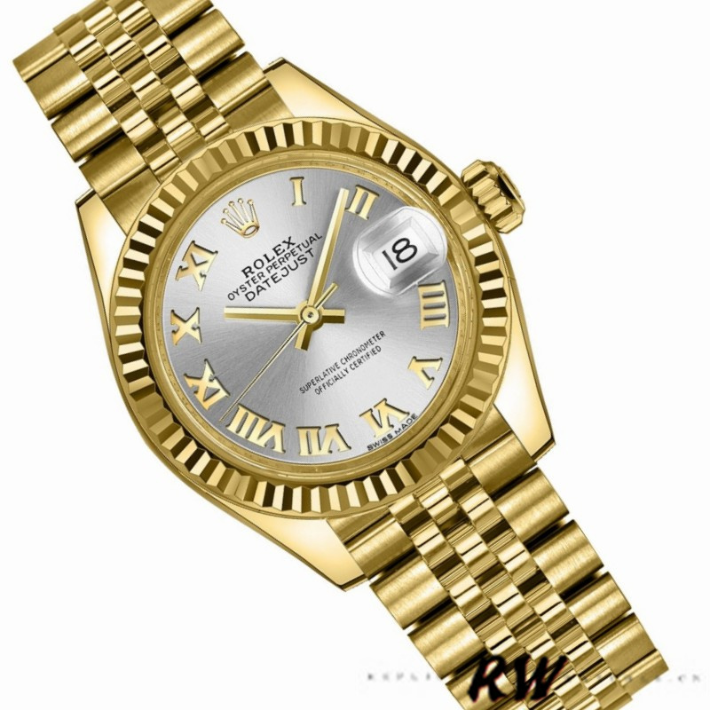 Rolex Datejust 279178 Silver Roman Dial Yellow Gold 28mm Lady Replica Watch - QualitySwissReplica