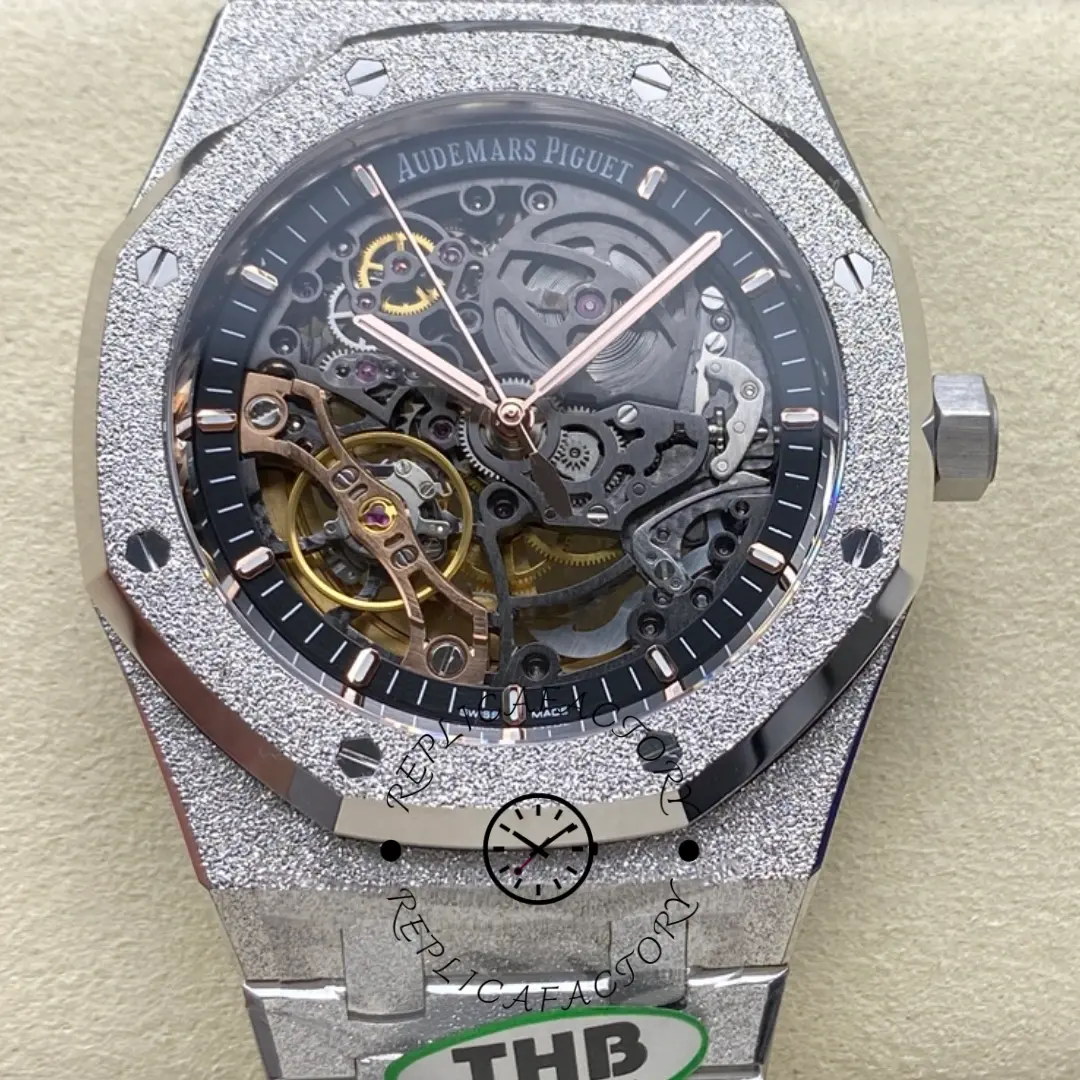 AP Royal Oak Double Balance Wheel Openworked 1:1 Clone Frosted 15407BC.GG.1224BC.01 - QualitySwissReplica