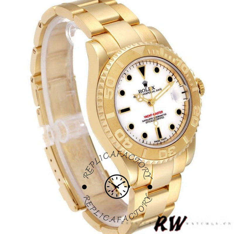 Rolex Yacht-Master 168628 White Dial Yellow Gold 35MM Unisex Replica Watch - QualitySwissReplica