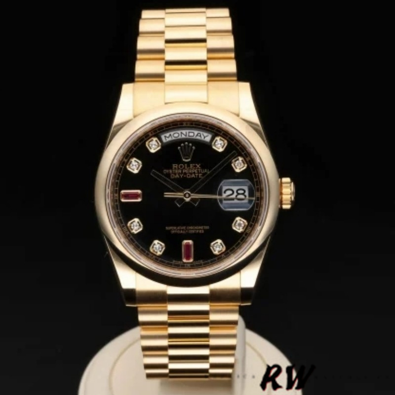 Rolex Day-Date 118208 Black Diamond Dial 36mm Unisex Replica Watch - QualitySwissReplica