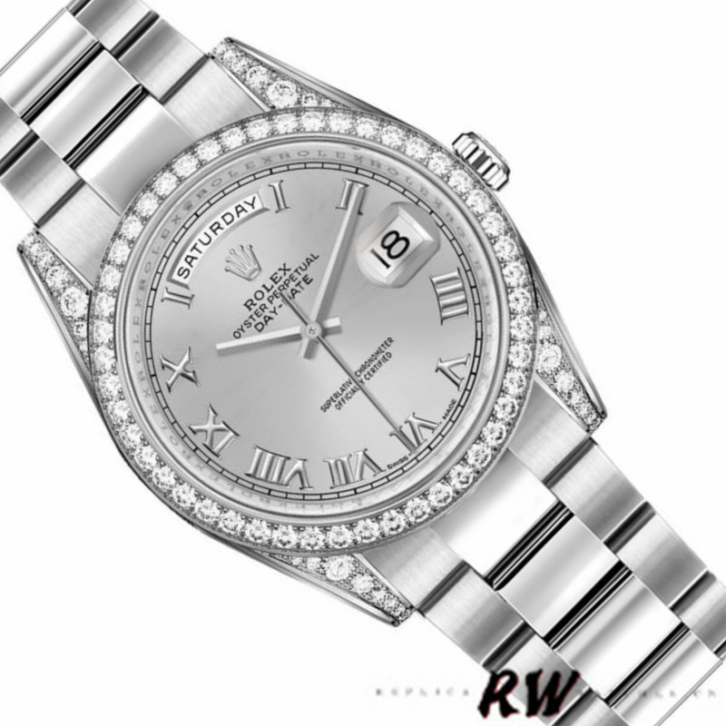Rolex Day-Date 118389 Silver Roman Numeral Dial 36MM Unisex Replica Watch - QualitySwissReplica