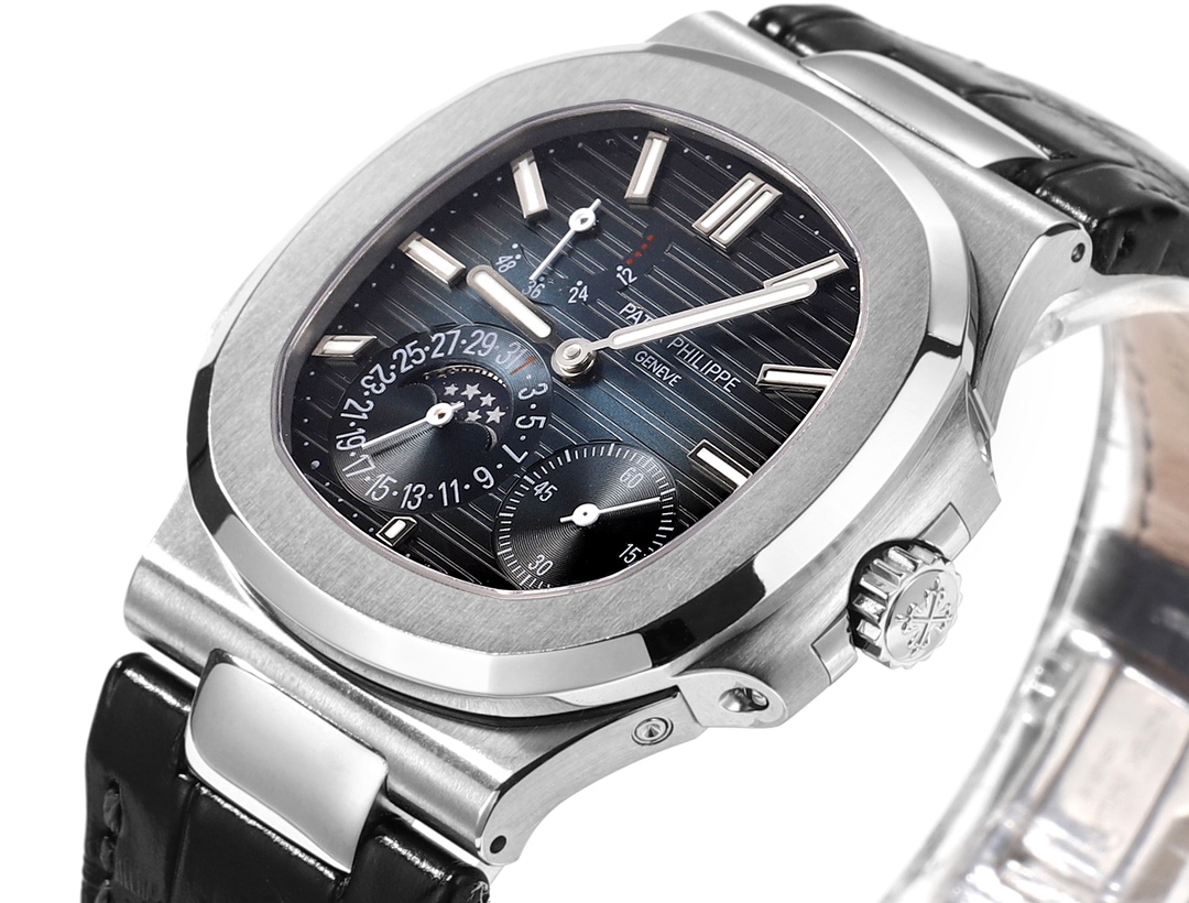 Patek Philippe Nautilus Moon Phases Rose & White Gold Slate Blue Sunburst 5712GR 001 - QualitySwissReplica