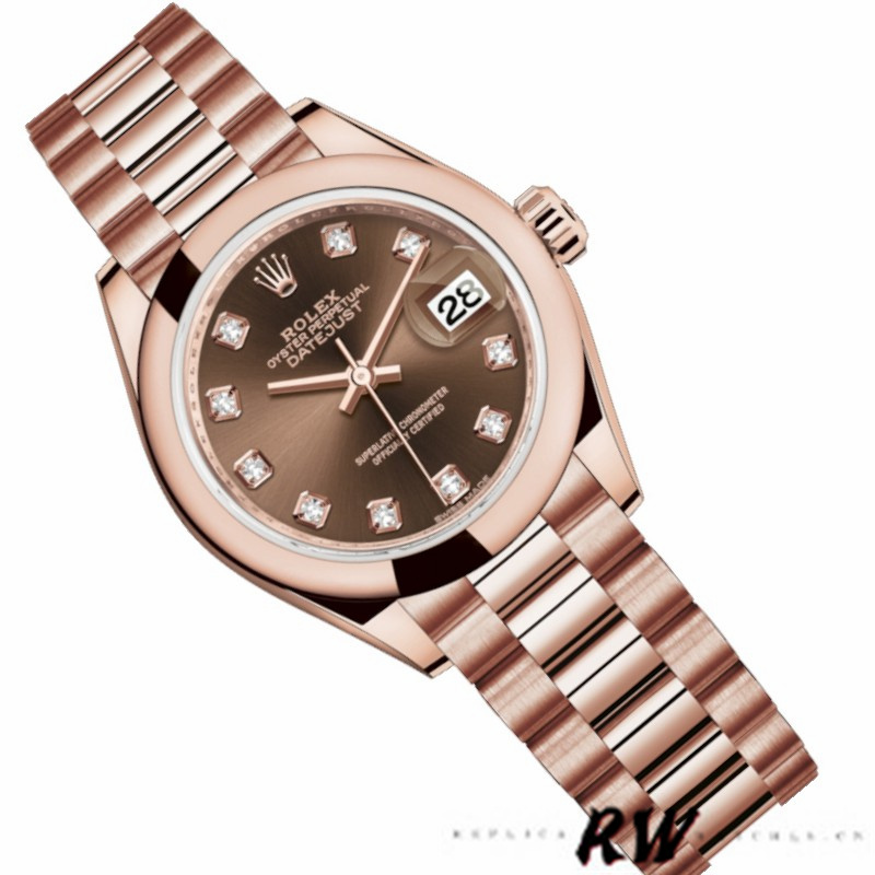 Rolex Datejust 279165 Chocolate Brown Dial Diamond Domed Bezel 28mm Lady Replica Watch - QualitySwissReplica