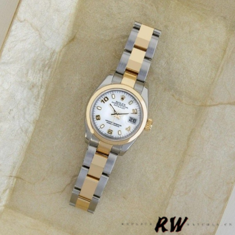 Rolex Datejust 179163 White Arabic Dial Domed Dezel 26MM Lady Replica Watch - QualitySwissReplica