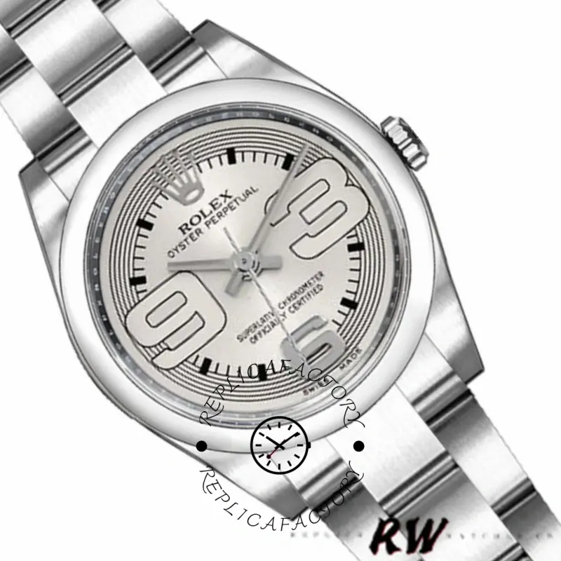 Rolex Oyster Perpetual 176200 Silver Arabic Dial Oyster Bracelet 26mm Lady Replica Watch - QualitySwissReplica