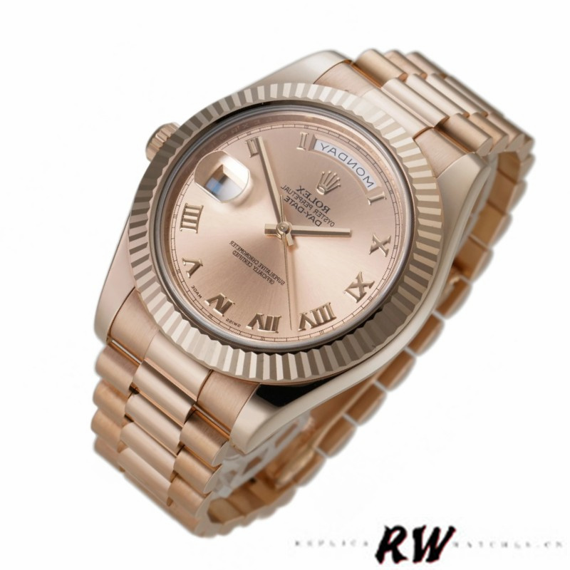 Rolex Day-Date 218235 Rose Roman Dial Rose Gold 41MM Mens Replica Watch - QualitySwissReplica