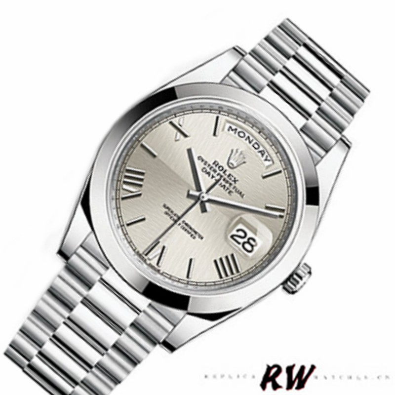 Rolex Day-Date 228206 Silver Roman Numeral Dial Platinum 40MM Mens Replica Watch - QualitySwissReplica