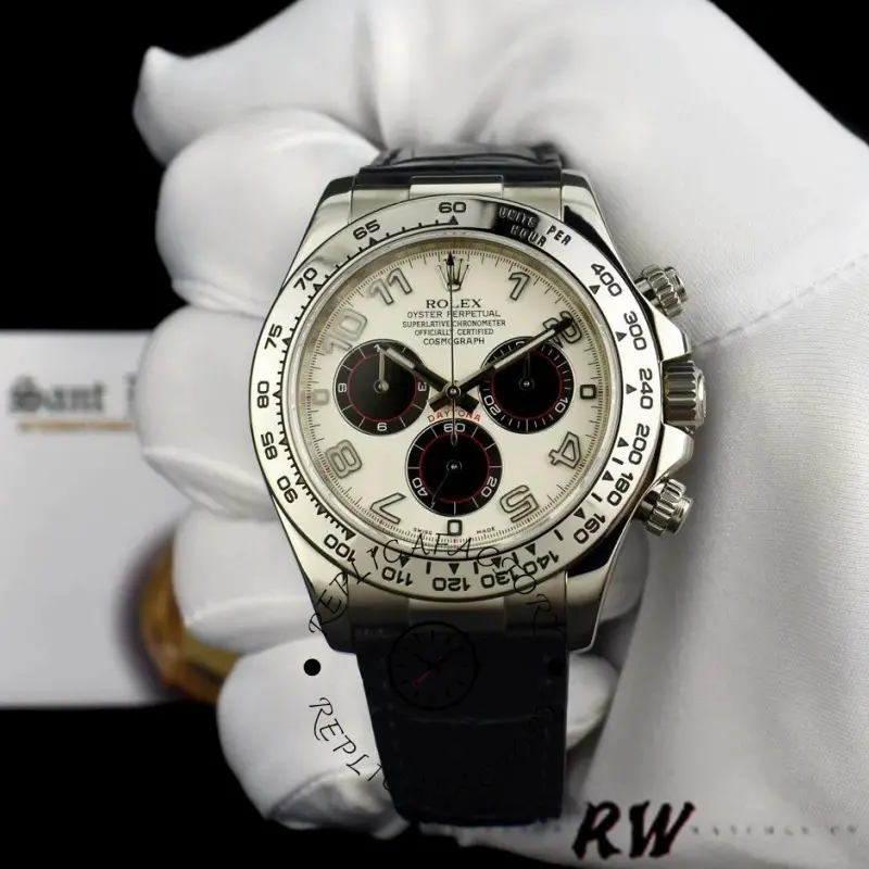 Rolex Daytona 116519 Panda Dial Black Leather Strap 40mm Mens Replica Watch - QualitySwissReplica
