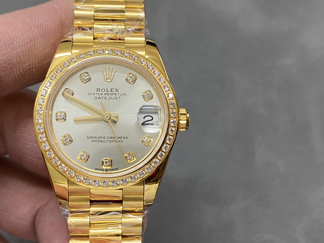 Rolex Datejust 31 Yellow Gold Silver Diamond Dial Diamond Bezel M278288RBR 0028 Women's Watch - QualitySwissReplica