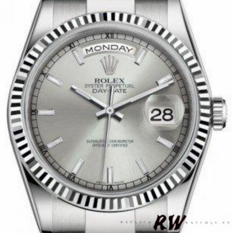 Rolex Day-Date 118239 White Gold Silver dial 36mm Unisex Replica Watch - QualitySwissReplica