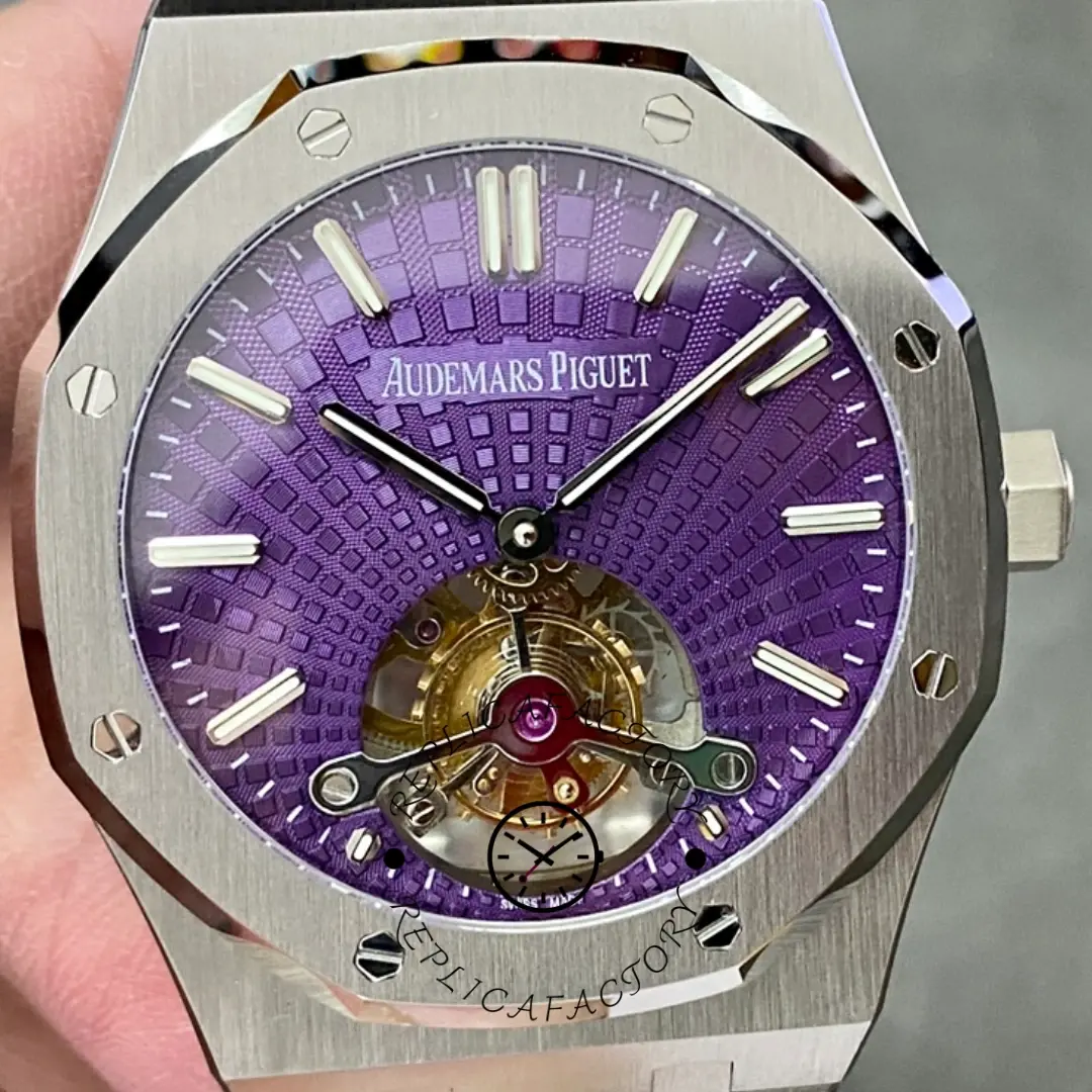 1:1 Clone AP Royal Oak Tourbillon Extra-Thin 41 Purple Dial 26522ST.OO.1220ST.01 - QualitySwissReplica