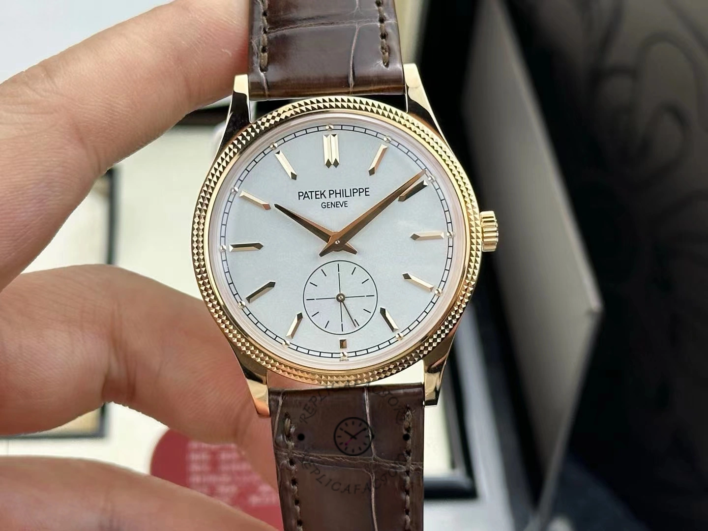 Patek Philippe Calatrava Small Seconds White Dial Leather Strap 6119R 001 Watch - QualitySwissReplica