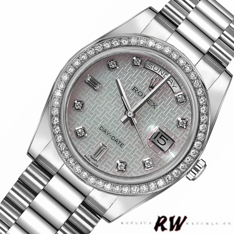 Rolex Day Date 118346 Oxford Motif Diamond Dial 36mm Unisex Replica Watch - QualitySwissReplica