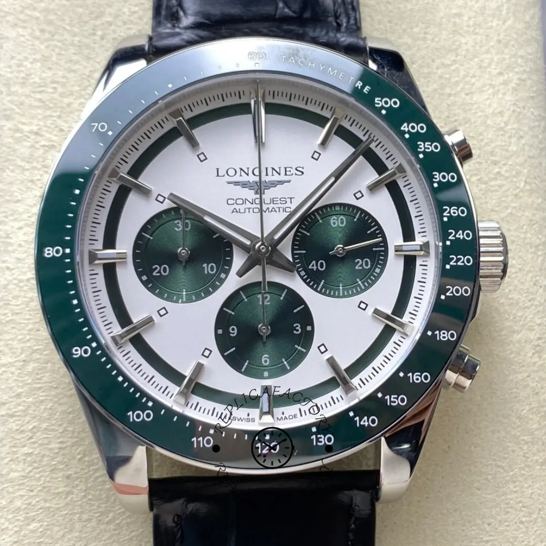 Longines L3.835.4.02.6 Conquest 1:1 Clone Panda Chronograph Leather Strap - QualitySwissReplica