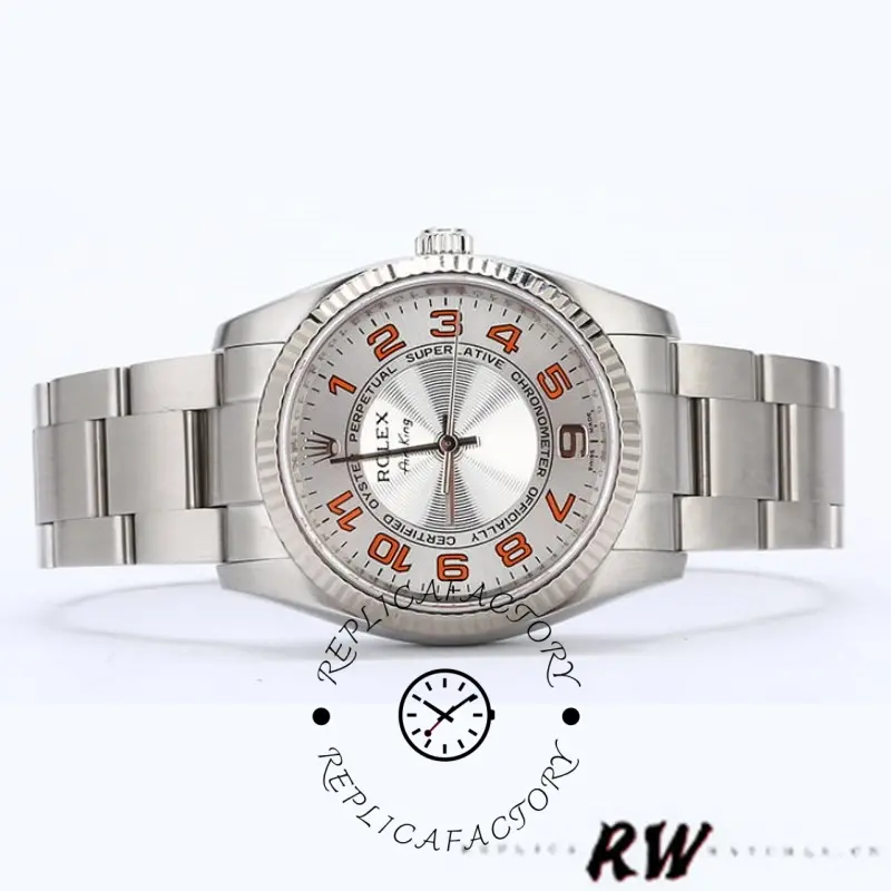 Rolex Oyster Perpetual Air-King 114234 Silver Orange Arabic Dial 34mm Unisex Replica Watch - QualitySwissReplica
