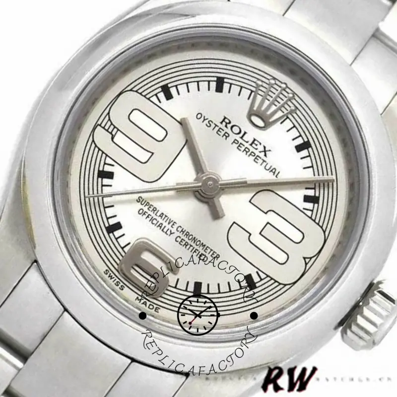Rolex Oyster Perpetual 176200 Silver Arabic Dial Oyster Bracelet 26mm Lady Replica Watch - QualitySwissReplica