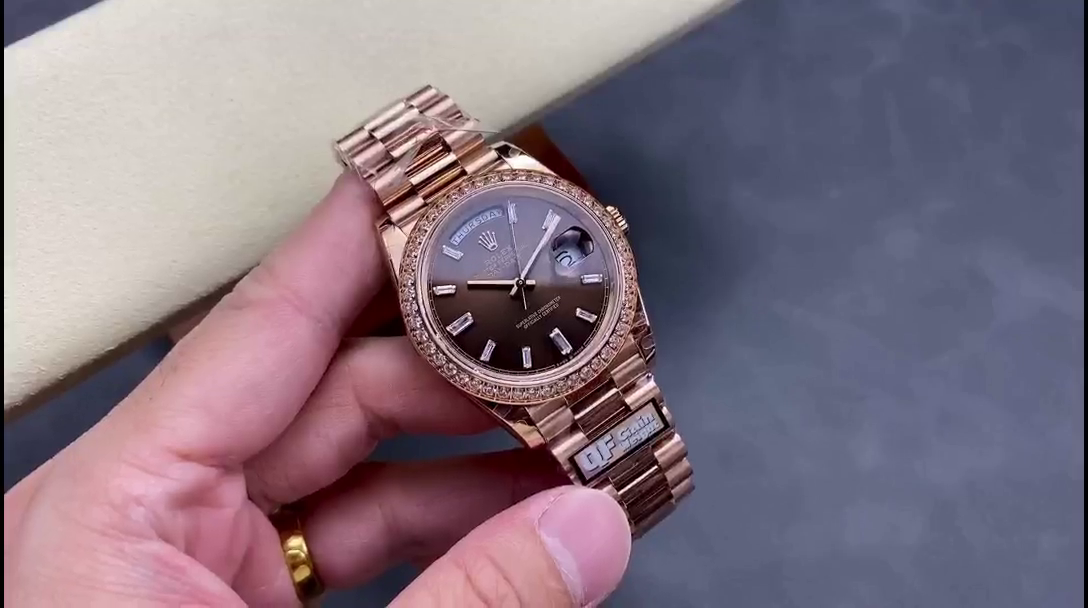 Rolex Day-Date 228345RBR Chocolate Brown Diamond Dial Diamond Bezel 40mm Mens Replica Watch - QualitySwissReplica