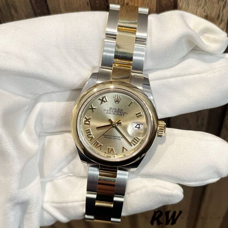 Rolex Datejust 279163 Champagne Roman Numeral Dial Domed Bezel 28mm Lady Replica Watch - QualitySwissReplica