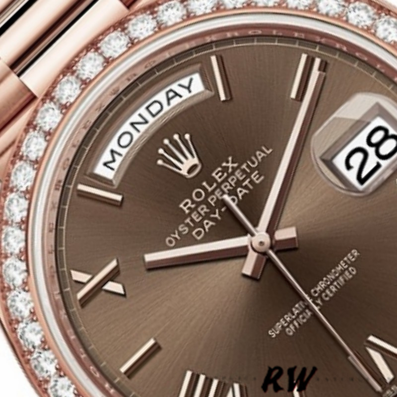 Rolex Day-Date 228345RBR Chocolate Brown Roman Dial Diamond Bezel 40mm Mens Replica Watch - QualitySwissReplica
