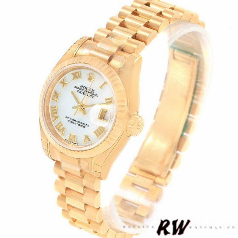 Rolex Datejust 179178 Mother of Pearl White Dial Dial Yellow Gold 26MM Lady Replica Watch - QualitySwissReplica