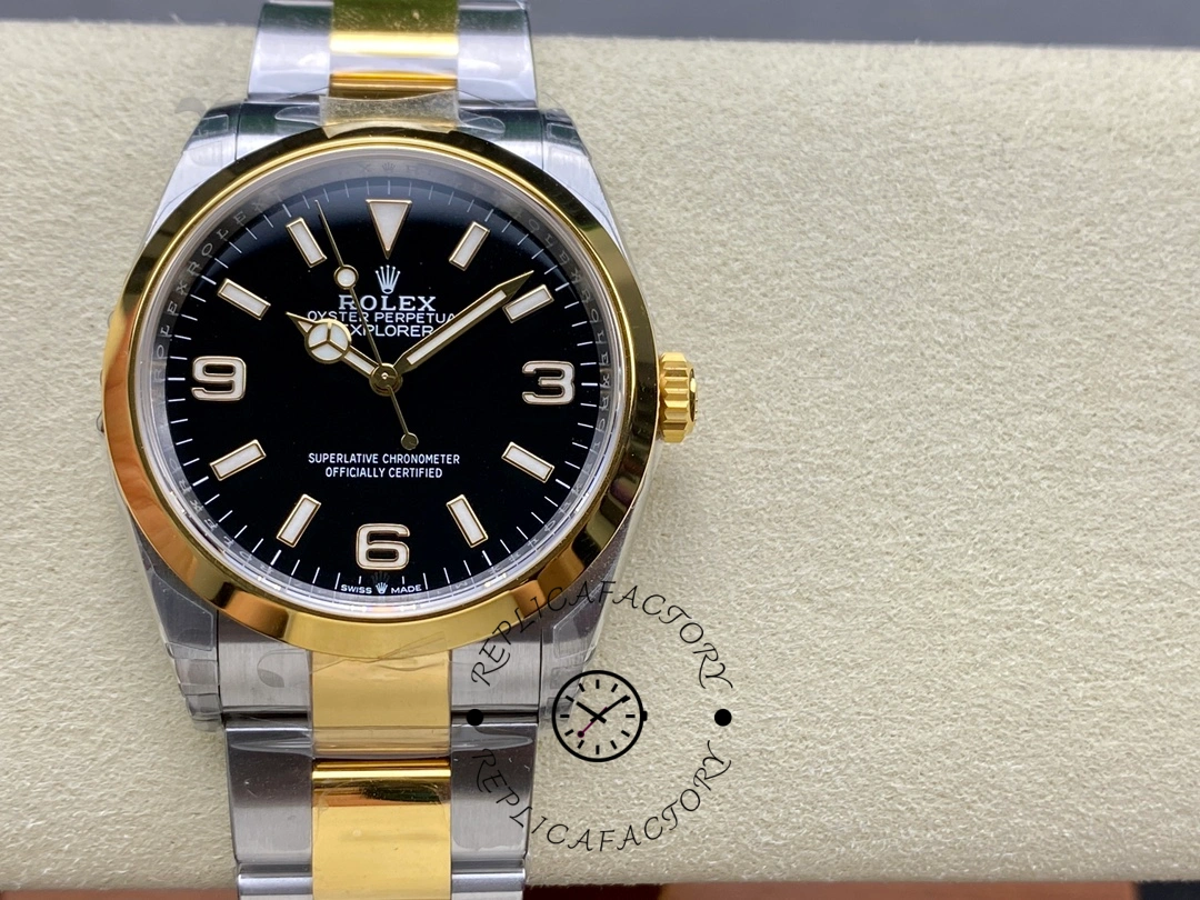 Rolex Explorer 36 Black Dial Yellow Gold M124273 0001 Women's Watch - QualitySwissReplica