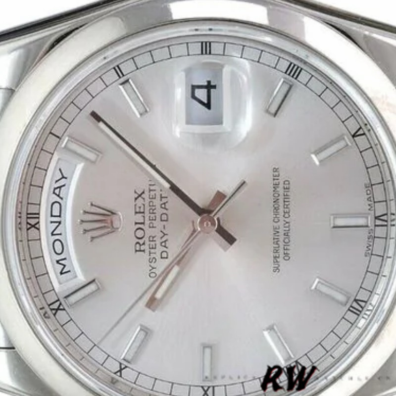 Rolex Day-Date 118209 Silver Dial White Gold 36mm Unisex Replica Watch - QualitySwissReplica