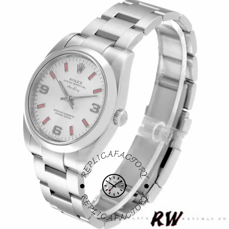 Rolex Oyster Perpetual Air-King 114200 Silver Dial Pink Baton 34mm Unisex replica watch - QualitySwissReplica
